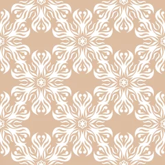 Foto op Plexiglas Floral seamless pattern. White flowers on beige background © Liudmyla