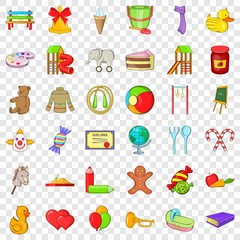 Childhood icons set. Cartoon style of 36 planning vector icons for web for any design