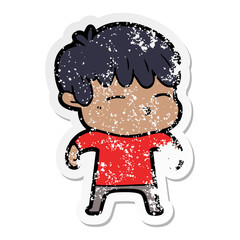 distressed sticker of a cartoon curious boy
