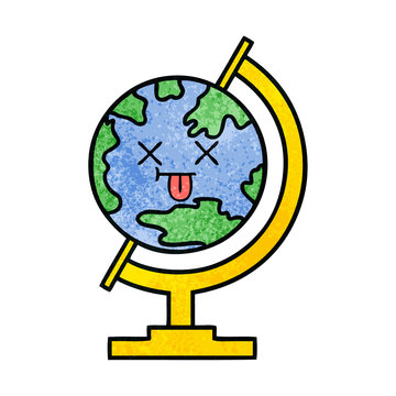 retro grunge texture cartoon globe of the world