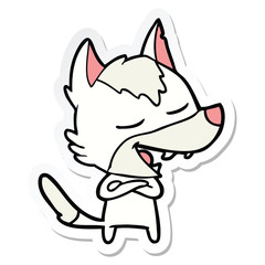 sticker of a cartoon wolf laughing