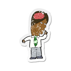 retro distressed sticker of a cartoon businessman with huge brain