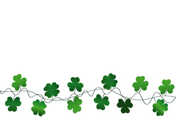 Green festive bunting with clover. Irish holiday - Happy St. Patrick's Day with a garland of three-leaf. Greeting card, poster, banner. Vector