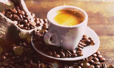 Cup of Coffee and Coffee Beans