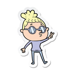 sticker of a cartoon woman wearing glasses