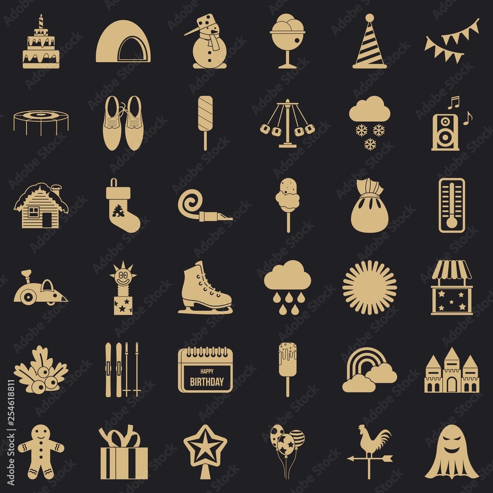 Poster nice party icons set. simple style of 36 nice party vector icons for web for any design