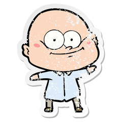 distressed sticker of a cartoon bald man staring