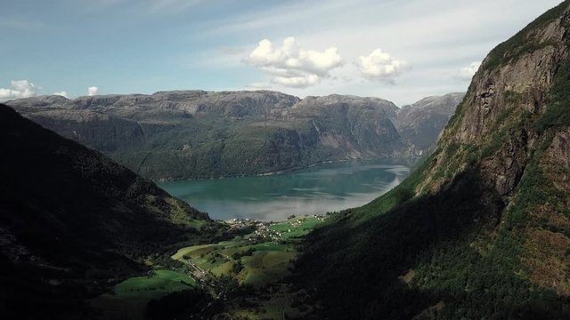 Aerial footage. Bondhus lake. Norway