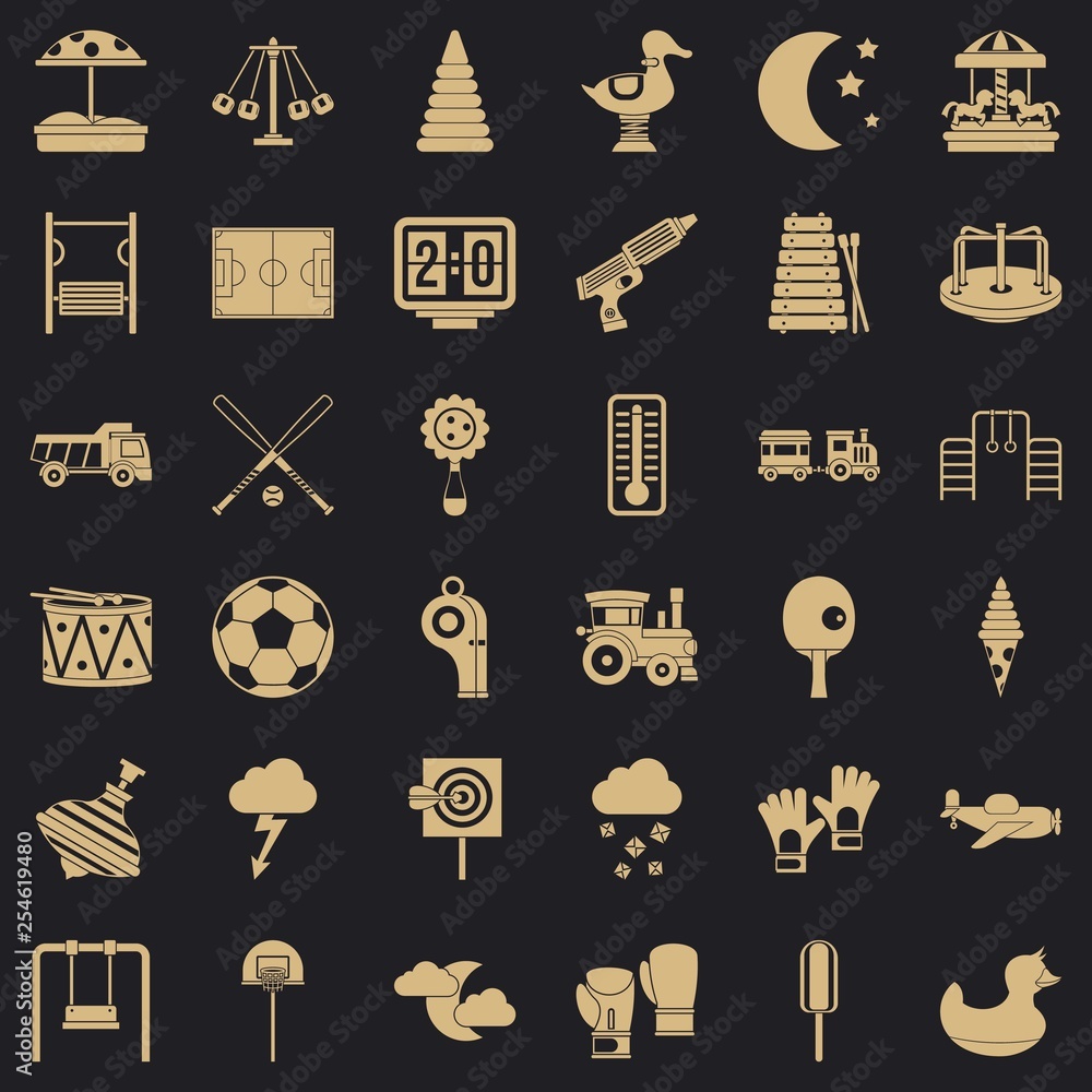 Poster playground for children icons set. simple style of 36 playground for children vector icons for web f