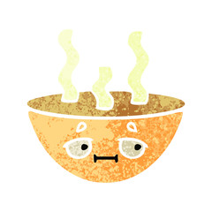 retro illustration style cartoon bowl of hot soup