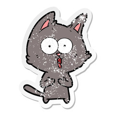 distressed sticker of a funny cartoon cat