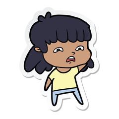 sticker of a cartoon worried woman