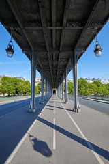 Bir Hakeim bridge in Paris, perspective view in a sunny summer day in France