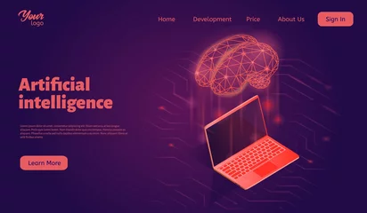 Fotobehang Artificial intelligence system landing web page template. © woters