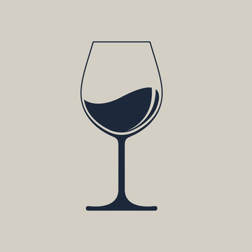 Wine glass icon with wine. Isolated sign glass of wine on light brown  background. Vector illustration.