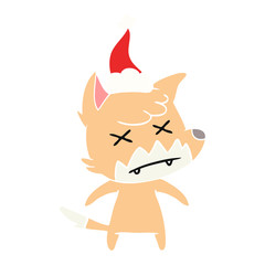 flat color illustration of a dead fox wearing santa hat
