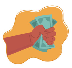 Hand holding green money banknotes.