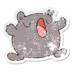 distressed sticker of a quirky hand drawn cartoon singing bear