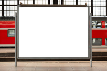 Modern empty blank advertising billboard at a railroad station. Mockup for your advertising project. - obrazy, fototapety, plakaty