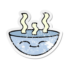 distressed sticker of a cute cartoon bowl of hot soup