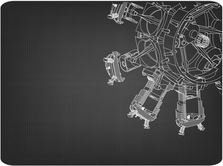 Disassembled radial engine on a gray