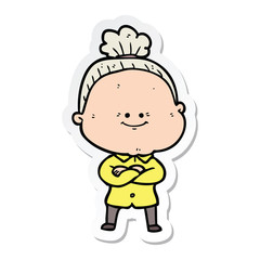 Obraz premium sticker of a cartoon happy old woman
