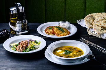 three-course set on a table in a business lunch
