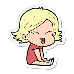 sticker of a happy cartoon girl