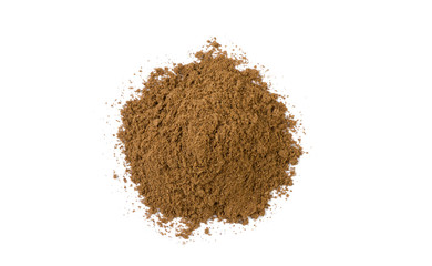 garam masala mix heap isolated on white background. top view