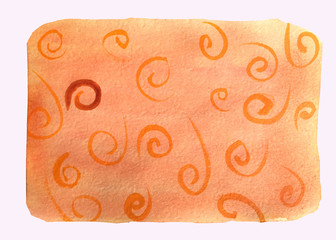 watercolor abstract coral textural background with orange brushstrokes for design and decoration.
