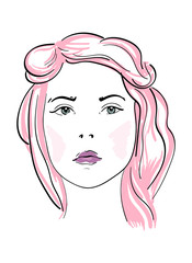 Основные Fashionable girl with pink hair on a white background.RGB