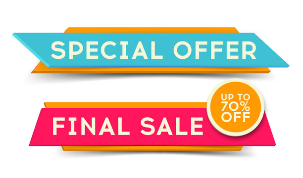 Final Sale banner, special offer tag, up to 70% off discount