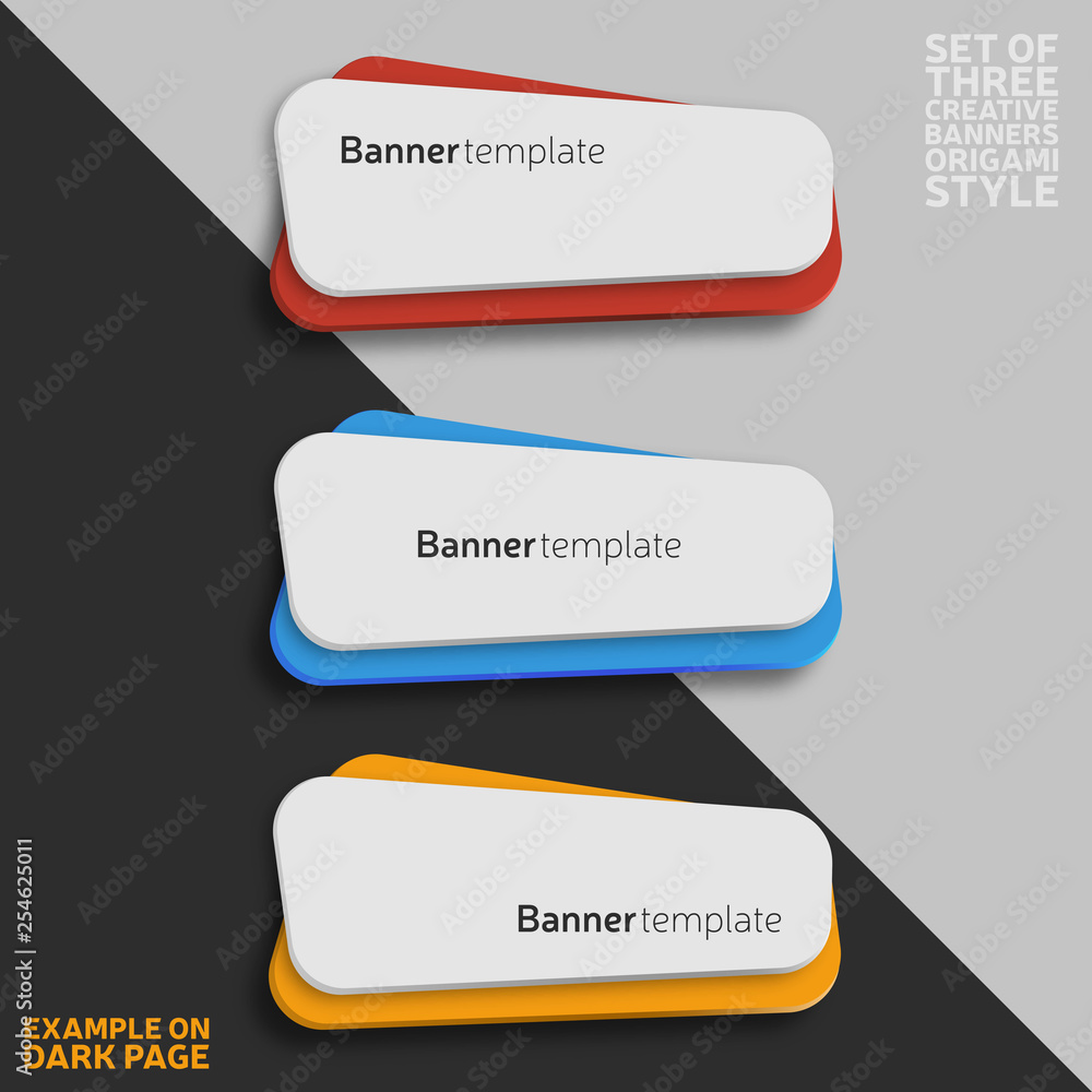 Wall mural set of three rounded banners, vector origami shape. elements for web design