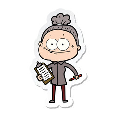 sticker of a cartoon happy old woman