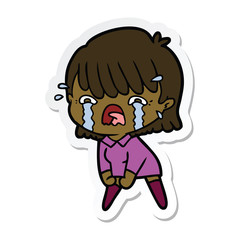 sticker of a cartoon girl crying
