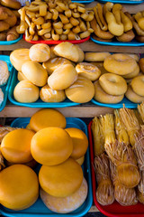 cheese for sale at a market in Sochi. Russia