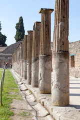 The city of Pompeii buried under a layer of ash by the volcano Mount Vesuvius