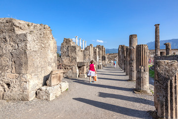 The city of Pompeii buried under a layer of ash by the volcano Mount Vesuvius