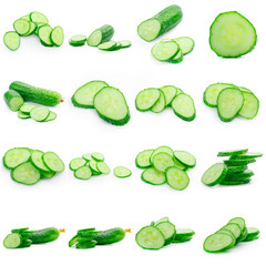 Collage of cucumber isolated on white