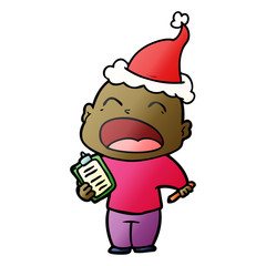 gradient cartoon of a shouting bald man wearing santa hat