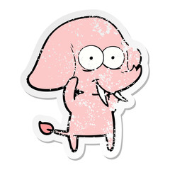 distressed sticker of a happy cartoon elephant