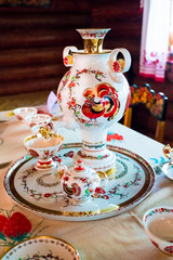 Russian Tea Ceremony with Samovar standing on the Table