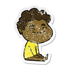 distressed sticker of a cartoon friendly man