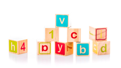 Toy cubes. Baby collection. ABC letters made from baby toys