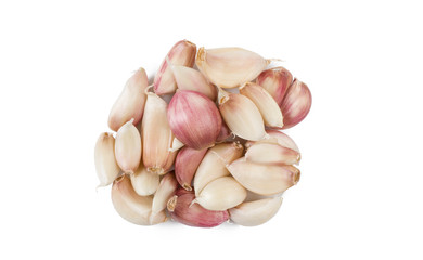 garlic cloves heap isolated on white background. top view