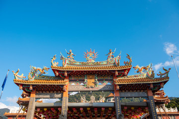 Taipei, Taiwan - January 27, 2019 - Tianyuan Temple with blue sky, The most famous place for tourist  in Taiwan