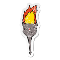 distressed sticker of a cartoon flaming chalice