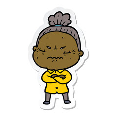 sticker of a cartoon annoyed old lady