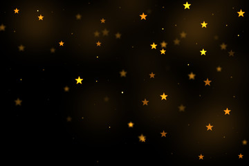 Gold stars bokeh overlay, stars photo overlay, abstract background, shiny gold and yellow stars flowing around. Photo overlay effect, stars bokeh on black background, JPG file.