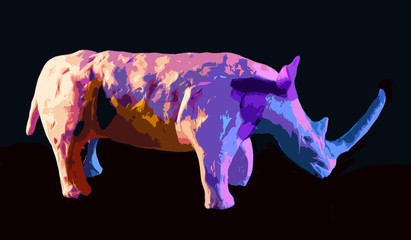 Rhinoceros digital art on black background. Studio Shot. With copy space text.